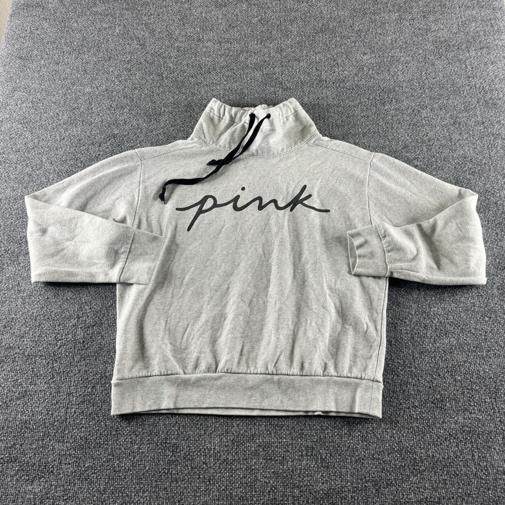PINK Victoria's Secret Sweatshirt Womens M Gray Mock Neck Fleece Pullover Logo